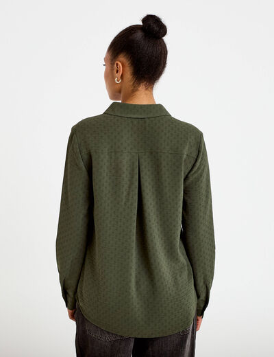 Blouse droite manches longues vert kaki femme