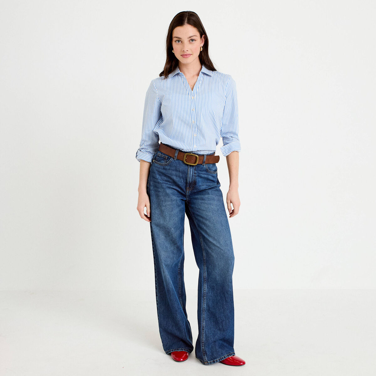 Chemise col classique bleu femme