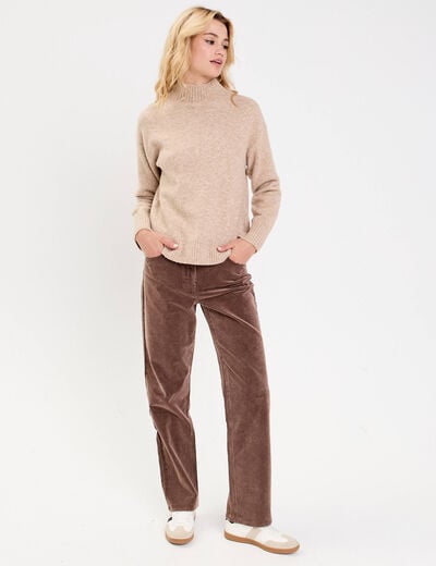 Pantalon droit en velours jaune femme