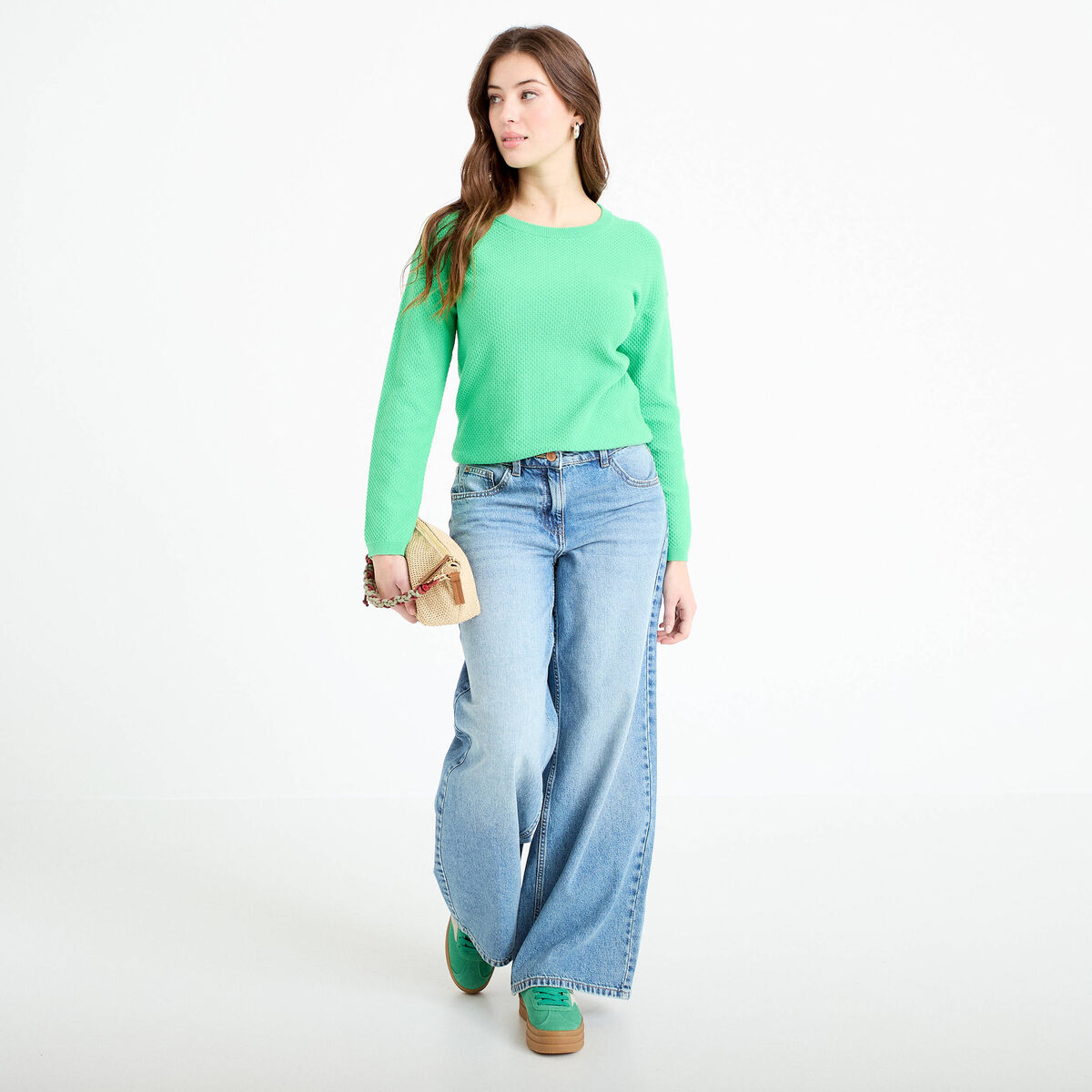 Pull manches longues vert femme