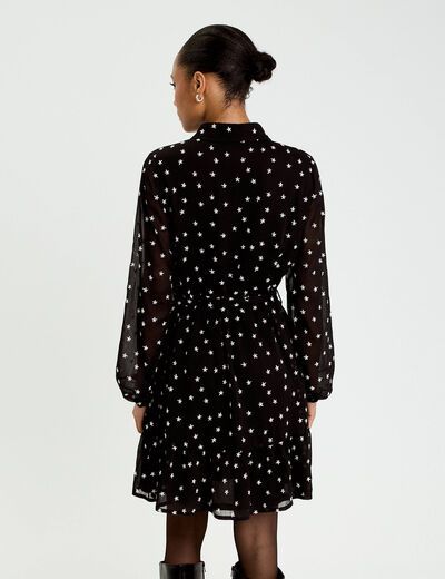 Robe brod&eacute;e &eacute;vas&eacute;e manches longues noir femme
