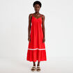 Robe longue &eacute;vas&eacute;e col v cr&ecirc;pe rouge femme