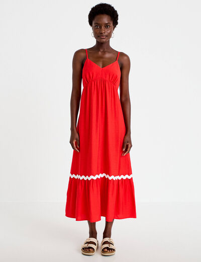 Robe longue &eacute;vas&eacute;e col v cr&ecirc;pe rouge femme