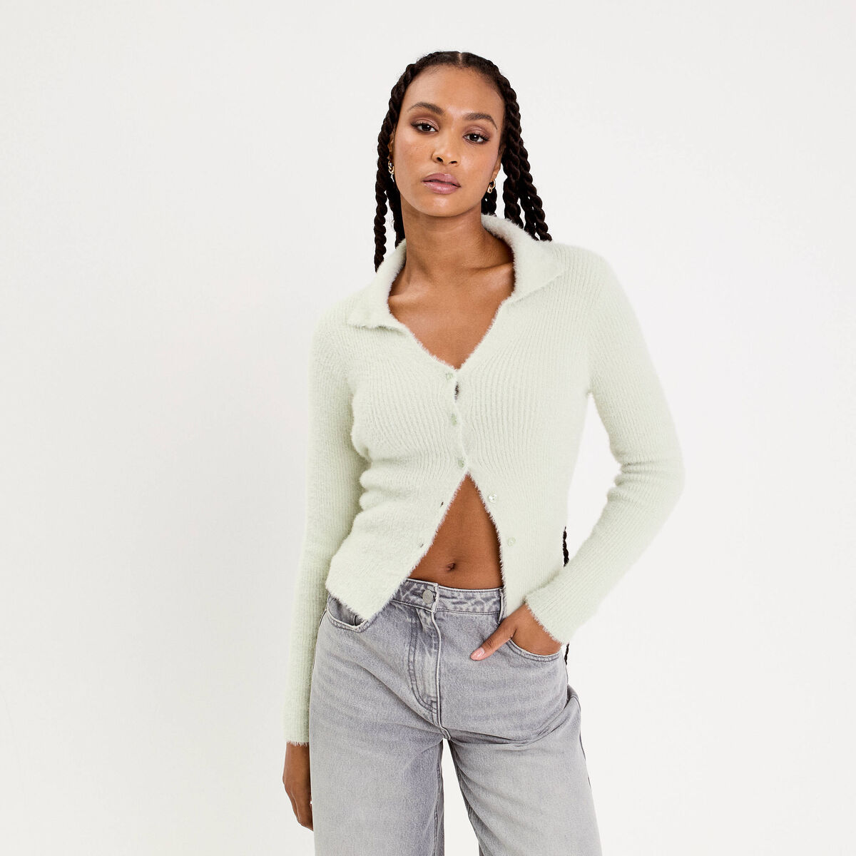 Gilet coupe ajust&eacute;e vert pastel femme