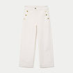 Pantalon taille haute velours ecru femme