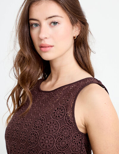 Robe longue bi-mati&egrave;re col rond marron fonc&eacute; femme