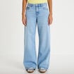 Jean wide leg d&eacute;tails clout&eacute;s denim bleach femme