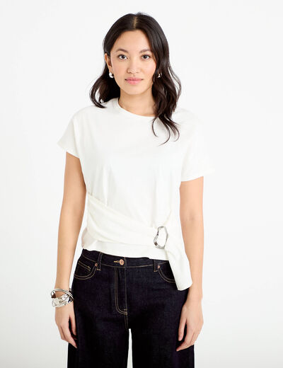 T-shirt ceintur&eacute; ecru femme