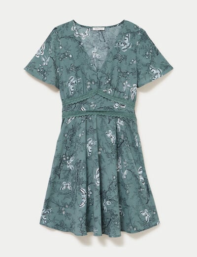Robe courte &eacute;vas&eacute;e col v manches courtes bleu femme