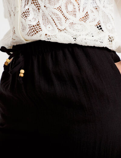 Pantalon large bi-mati&egrave;re pliss&eacute; noir femme