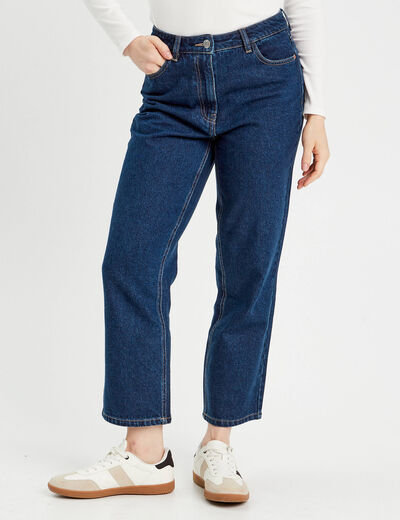 Jeans droit cropped taille haute denim brut femme