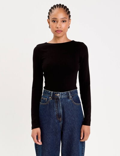Body cintr&eacute; manches longues bateau noir femme