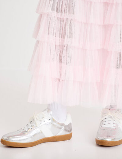 Jupe longue &eacute;vas&eacute;e rose clair femme