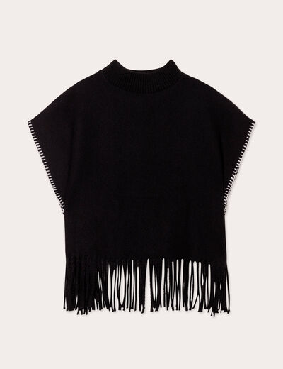Poncho avec franges noir femme