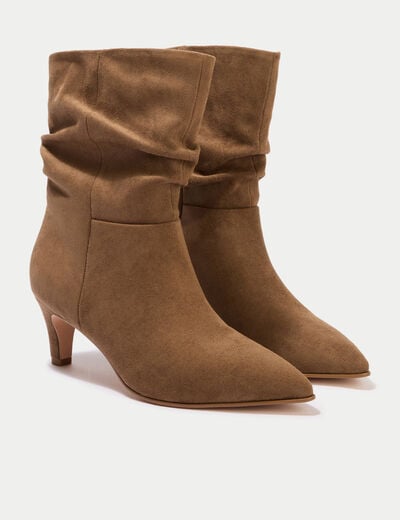 Bottines aspect daim camel femme