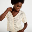 Gilet ajour&eacute; col v manches courtes ecru femme