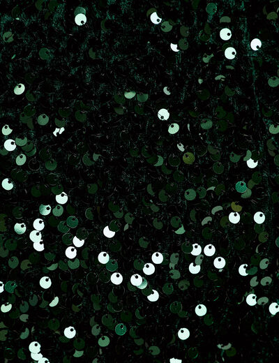 Short flare &agrave; sequins brillants vert fonc&eacute; femme