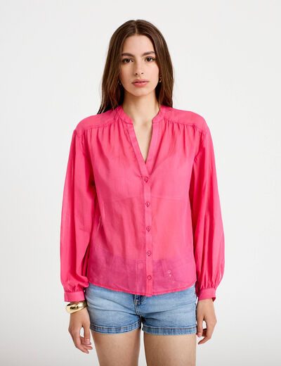 Blouse oversize manches longues rose fushia femme