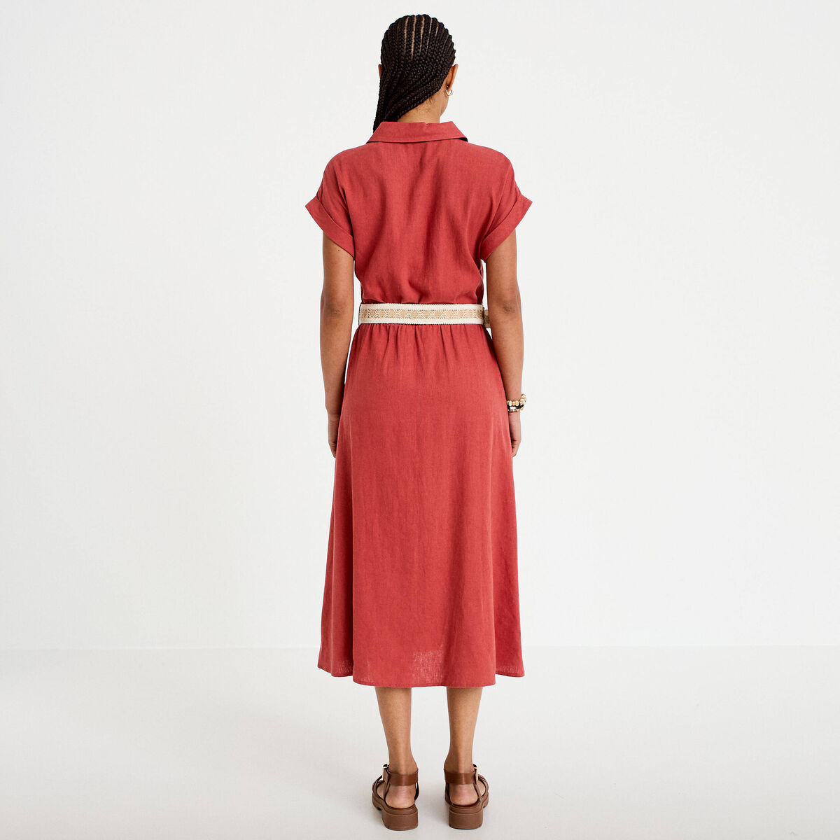 Robe &eacute;vas&eacute;e avec ceinture amovible vieux rose femme