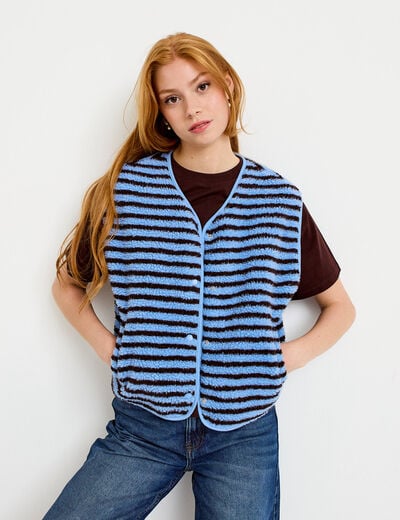 Gilet sans manches effet bouclette marron fonc&eacute; femme