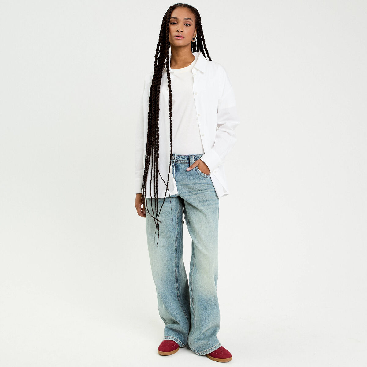 Jeans droit taille basse denim double stone femme