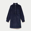 Robe &eacute;vas&eacute;e velours col montant bleu marine femme