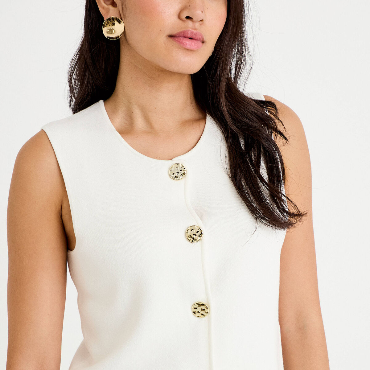 Gilet sans manches cropped ecru femme