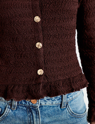 Gilet col rond manches longues bordeaux femme
