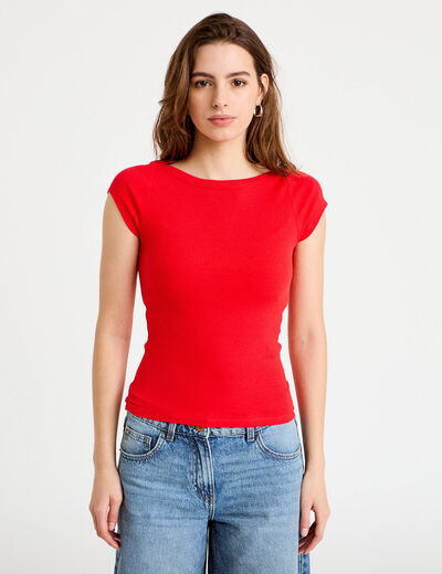 T-shirt cintr&eacute; col bateau rouge femme