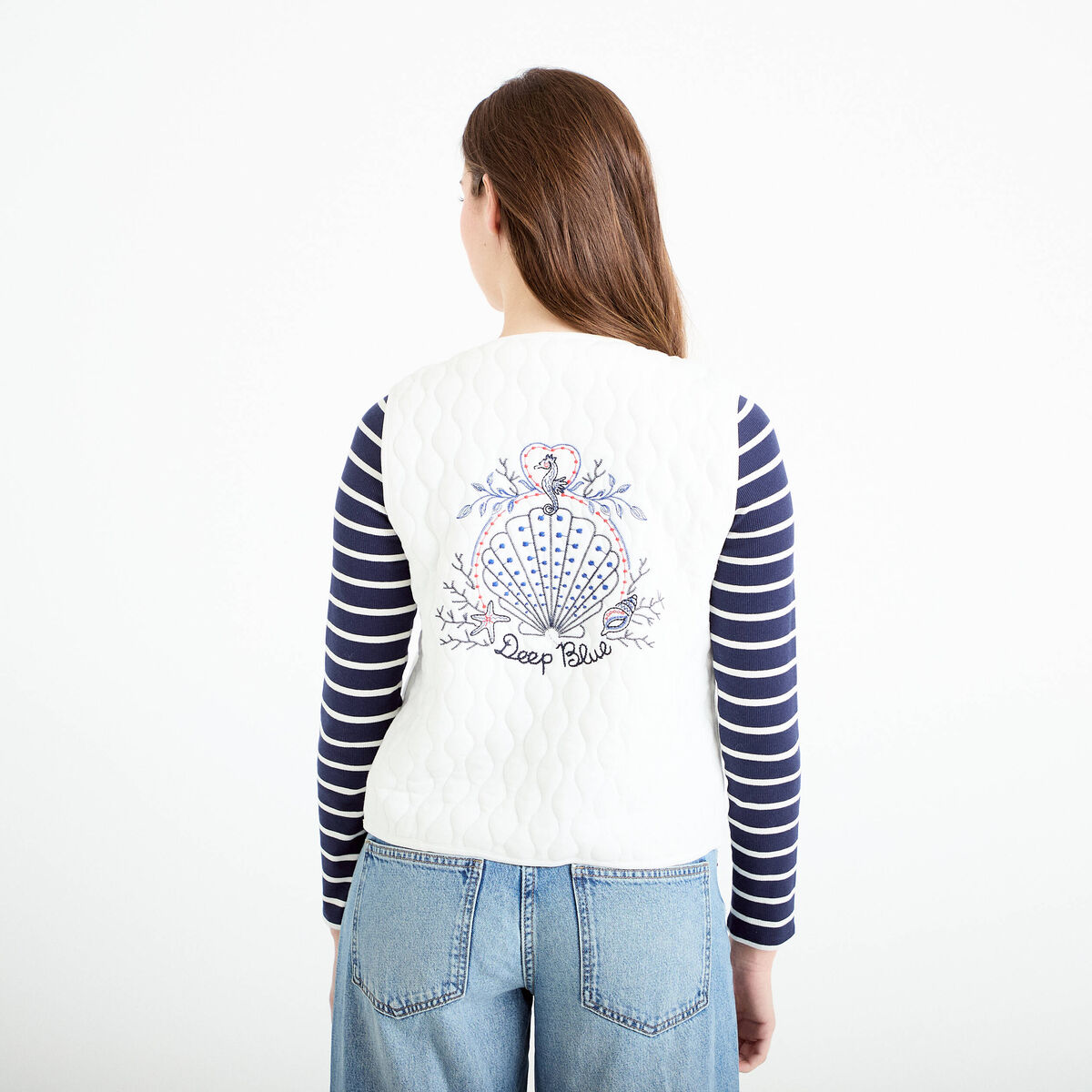 Gilet sans manches matelass&eacute; ecru femme