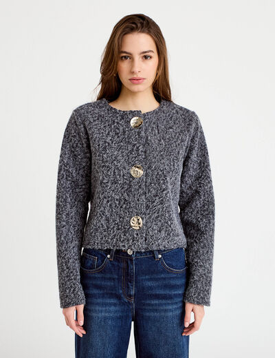 Veste effet polaire gris fonc&eacute; femme