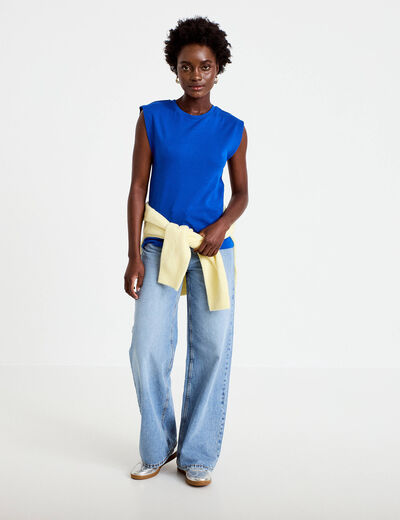 T-shirt col rond sans manches bleu electrique femme