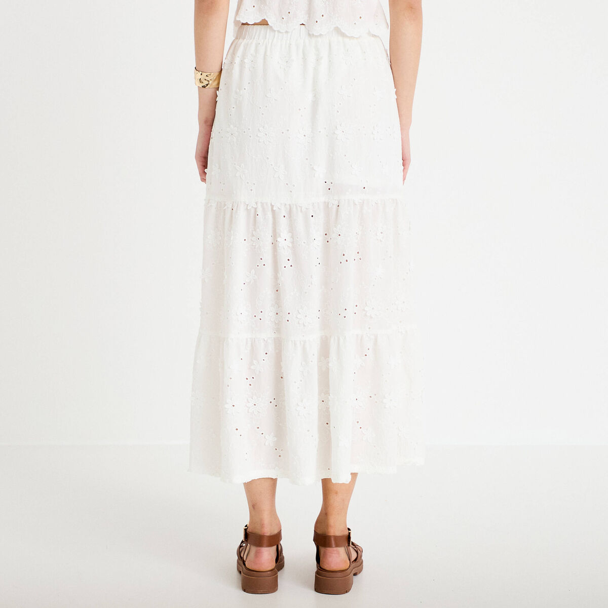 Jupon long &eacute;vas&eacute; avec broderie blanc femme