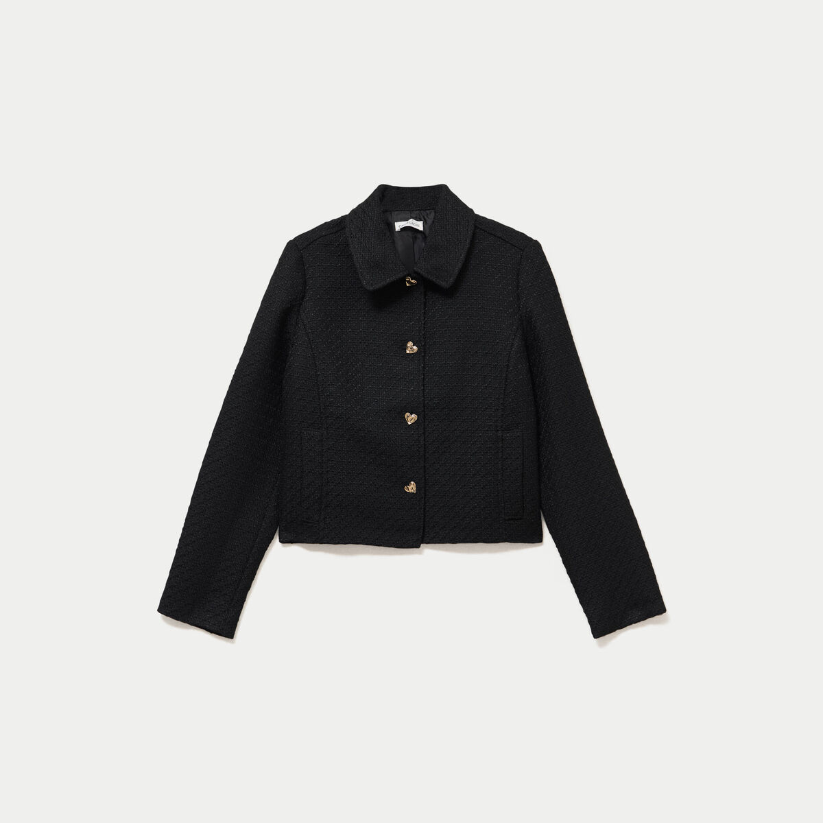 Veste droite en tweed col classique noir femme