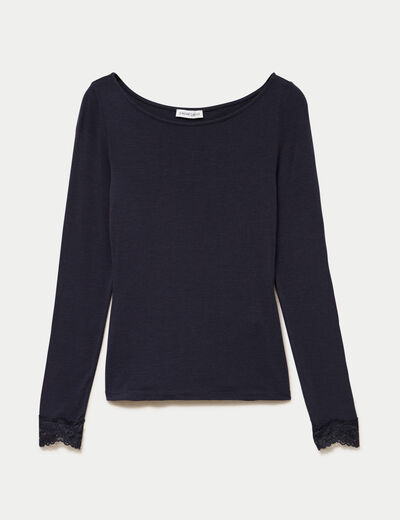 Seconde peau ajust&eacute;e col bateau bleu marine femme