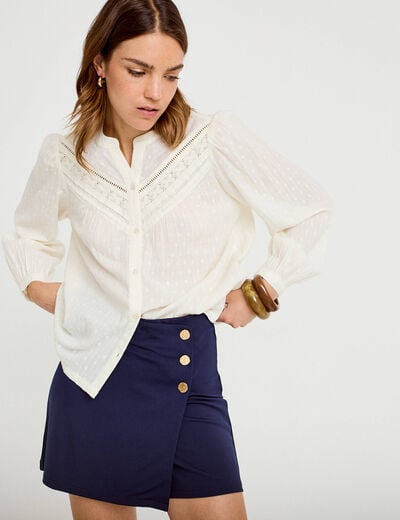 Jupe-short trap&egrave;ze en maille bleu marine femme
