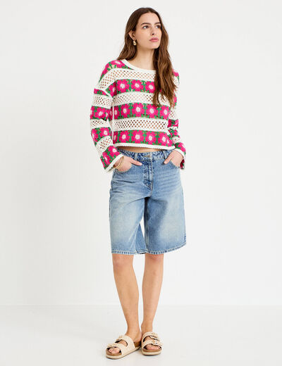 Pull manches longues rose fushia femme