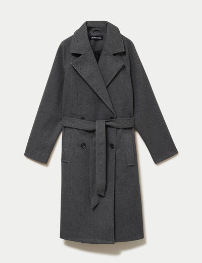 Manteau droit mi-long &agrave; manches longues gris femme