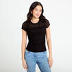 Top en dentelle col rond manches courtes noir femme