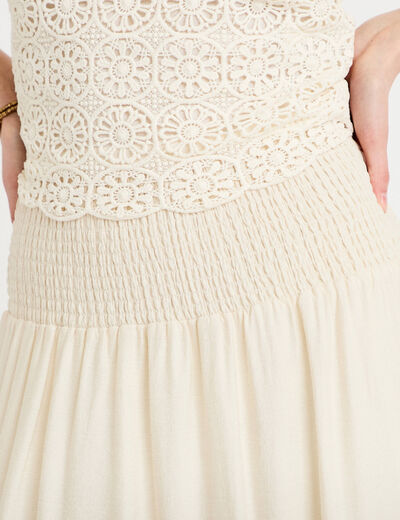 Jupon &eacute;vas&eacute; taille haute ecru femme