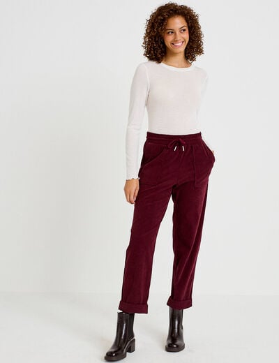 Pantalon jogging velours bordeaux femme
