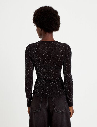 T-shirt ajust&eacute; col rond manches longues noir femme