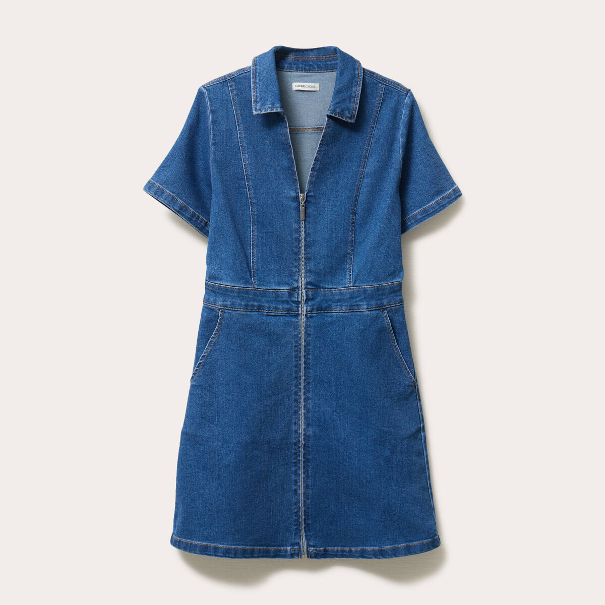 Robe droite zipp&eacute;e en jean denim stone femme
