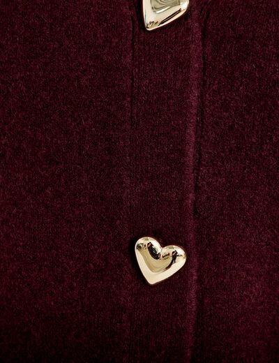 Gilet boutons coeur prune femme