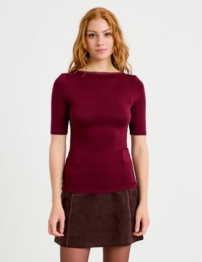 T-shirt ajust&eacute; manches courtes bordeaux femme