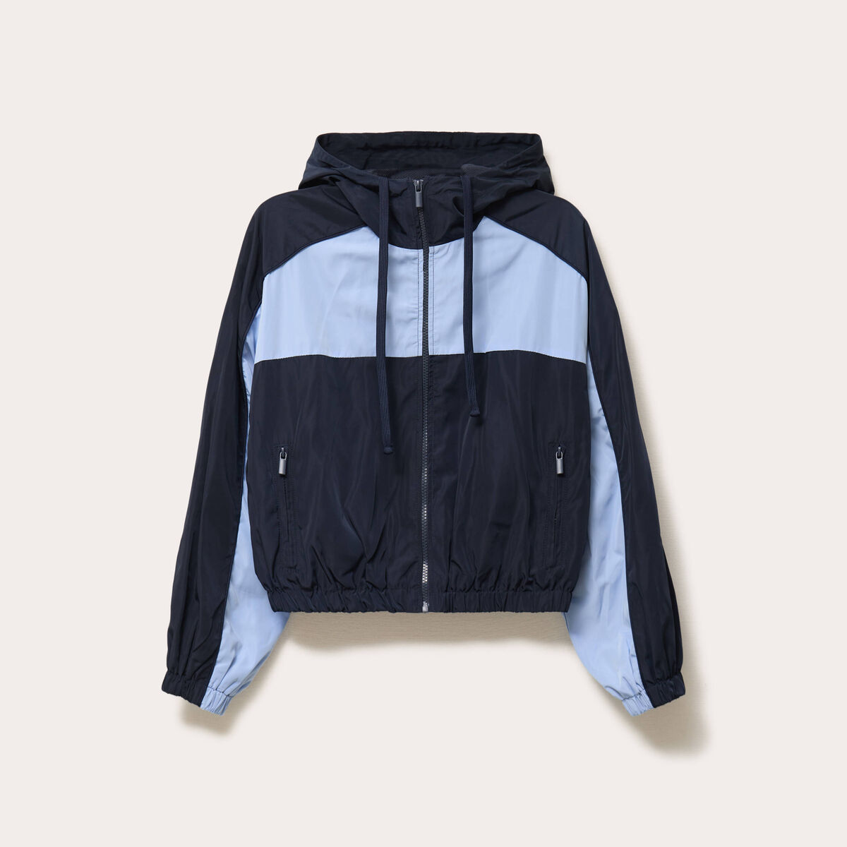 Veste cropped &agrave; capuche manches longues bleu marine femme