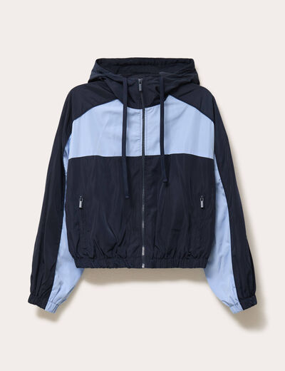 Veste cropped &agrave; capuche manches longues bleu marine femme