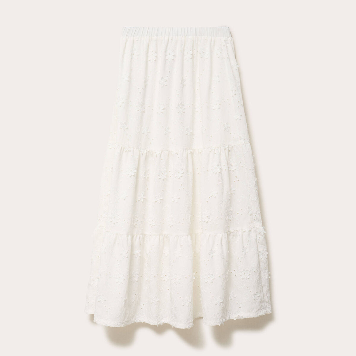 Jupon long &eacute;vas&eacute; avec broderie blanc femme