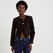 Blazer droit cropped col rond noir femme