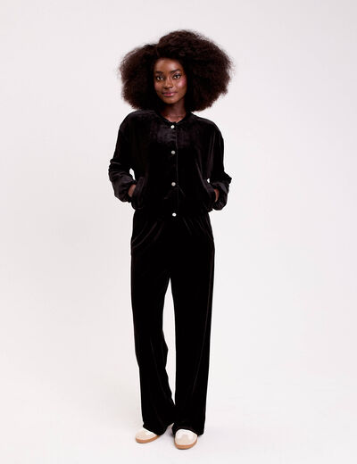 Pantalon large en velours noir femme